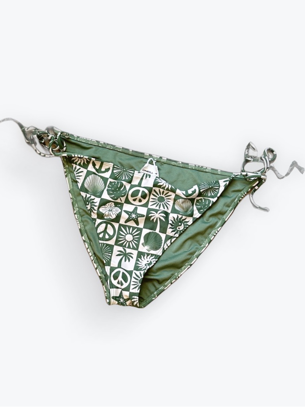 Boho Peace Tropical Nature Beachy Eclectic Retro Green & White Bikini Bottom ~XL
